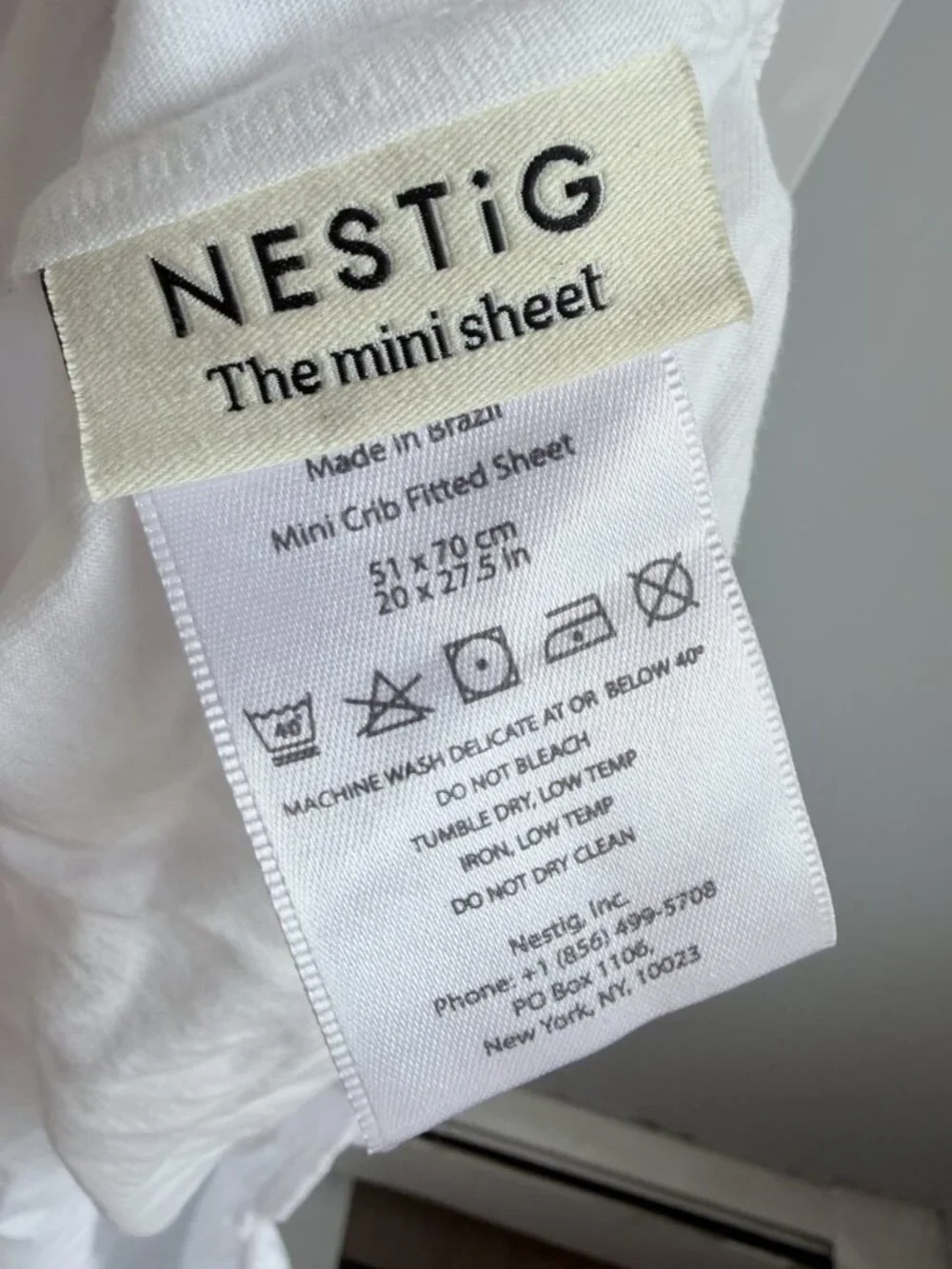 Nestig Mini Crib Fitted Sheet White 100% Organic Cotton